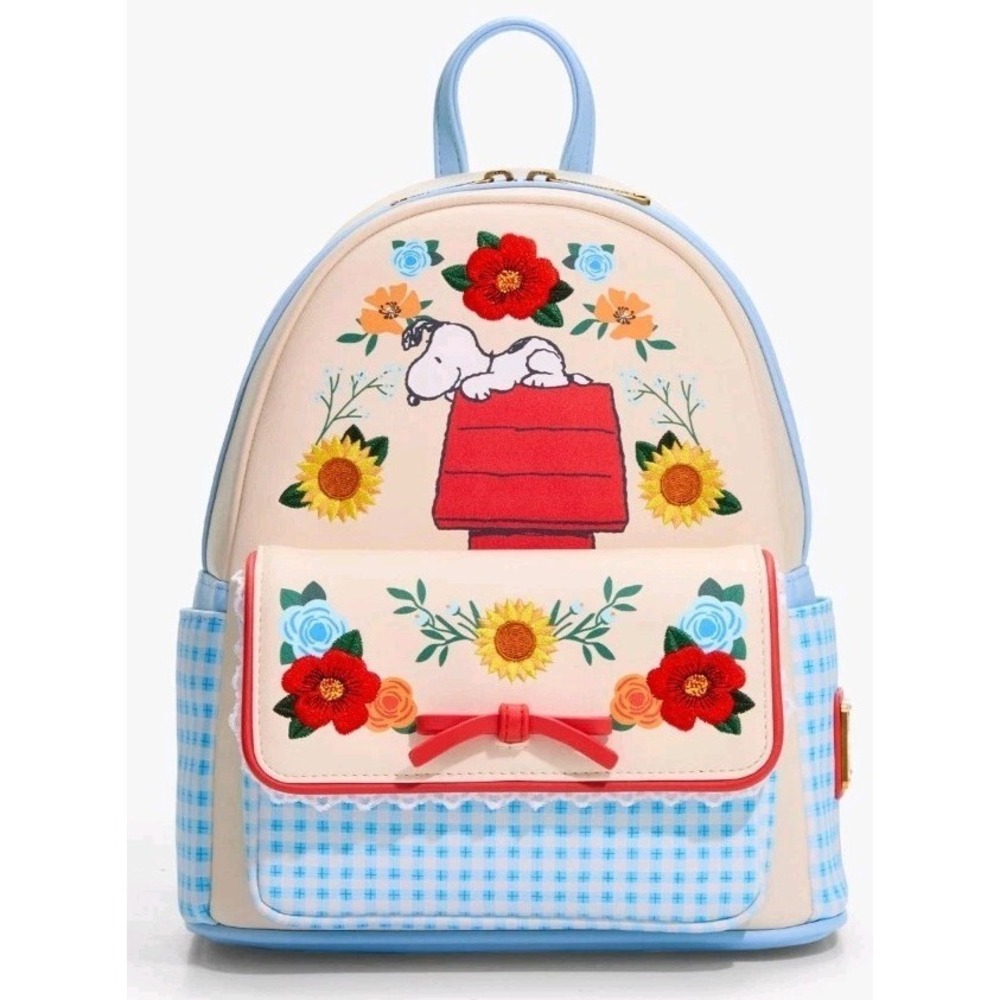 NEW Loungefly Peanuts Snoopy Doghouse Gingham Floral Lace Embroidered Backpack
